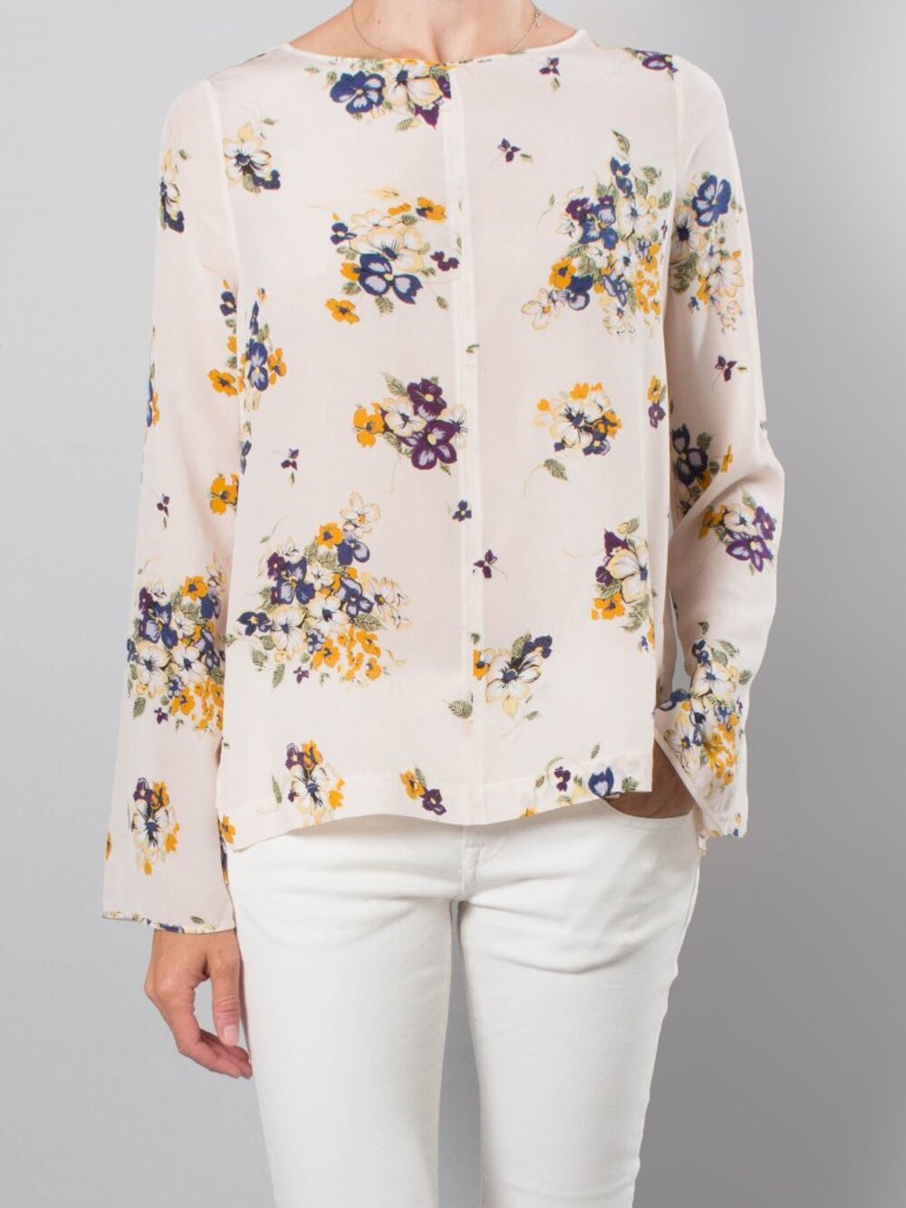 Forte.Forte Floral Long Sleeve Silk Blouse in Ivory, size "0" (fits XS/S)